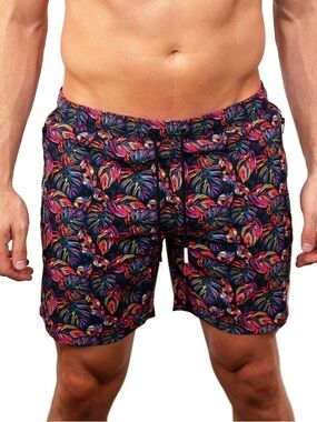Macro Colorful Tropical Leaf Men’s Swim Shorts - Size M